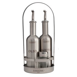 SANSONE SET DE HUILE ET VINAIGRE 2 PIÈCE AVEC SUPPORT - INOX 18/10