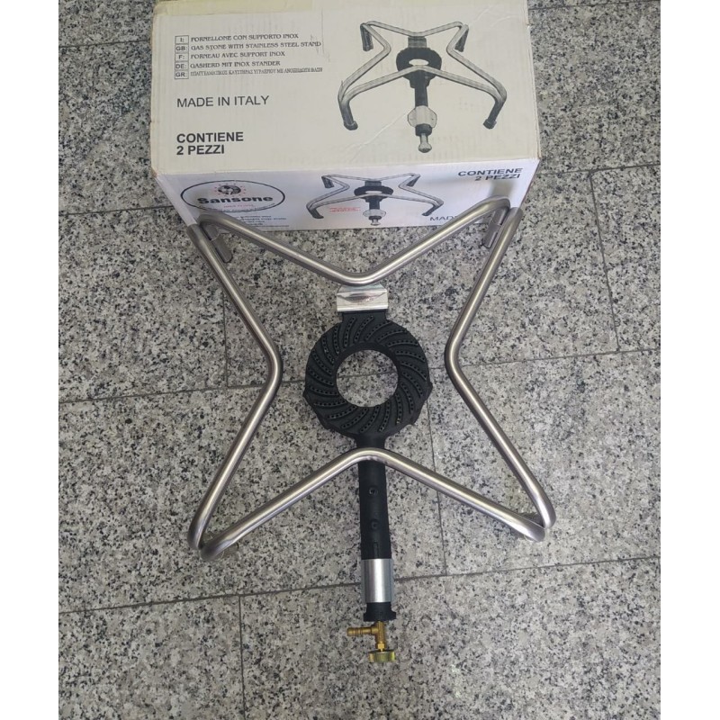SANSONE RECHAUD A GAZ DE 140 TROUS AVEC SUPPORT INOX 18/10 ET ROBINET DE GAZ