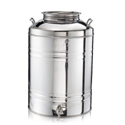 SANSONE CITERNE   50 LITRES POUR HUILE D'OLIVE  -EN INOX 18/10 AGRAFE MODEL + BOUTEILLE 1 LT EN VERRE